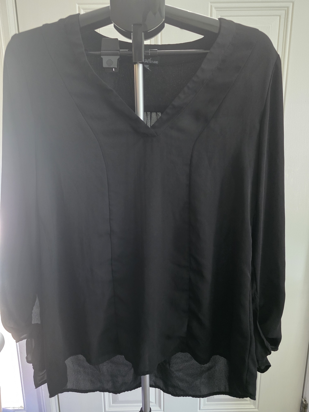 Women's Black Sheer V-Neck Blouse - Classic Work-to-Weekend Top